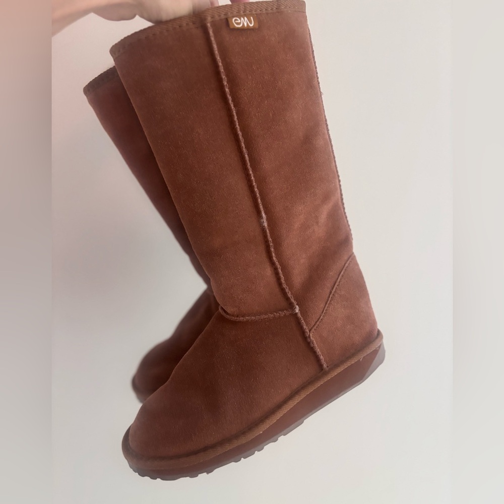 Emu SUEDE SHEARLING LINED TAN BOOTS COZY WINTER OUTDOOR MID CALF BOOTS